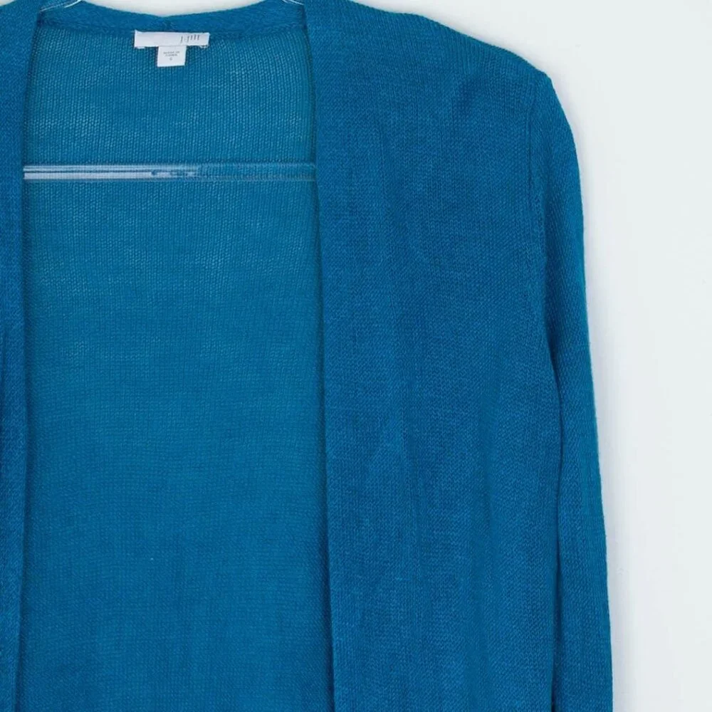 J. Jill Womens Linen Blend Open Front‎ Long Cardigan in Oceanside Size S Summer